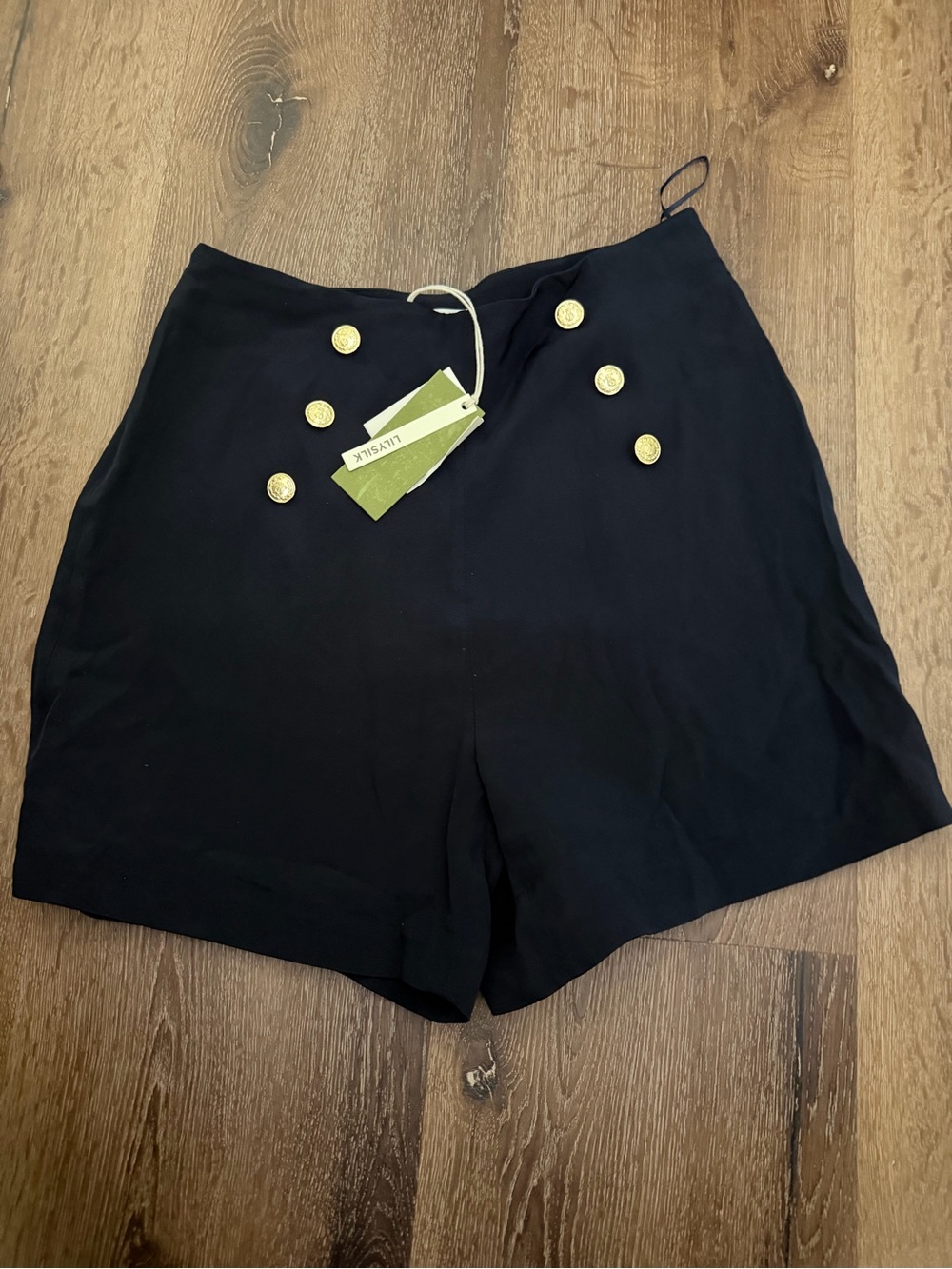 LillySilk Black High-Waist Button Front Women's Shorts